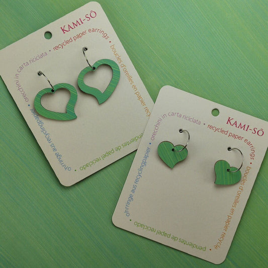 Heart Recycled Paper Earrings - Light Green