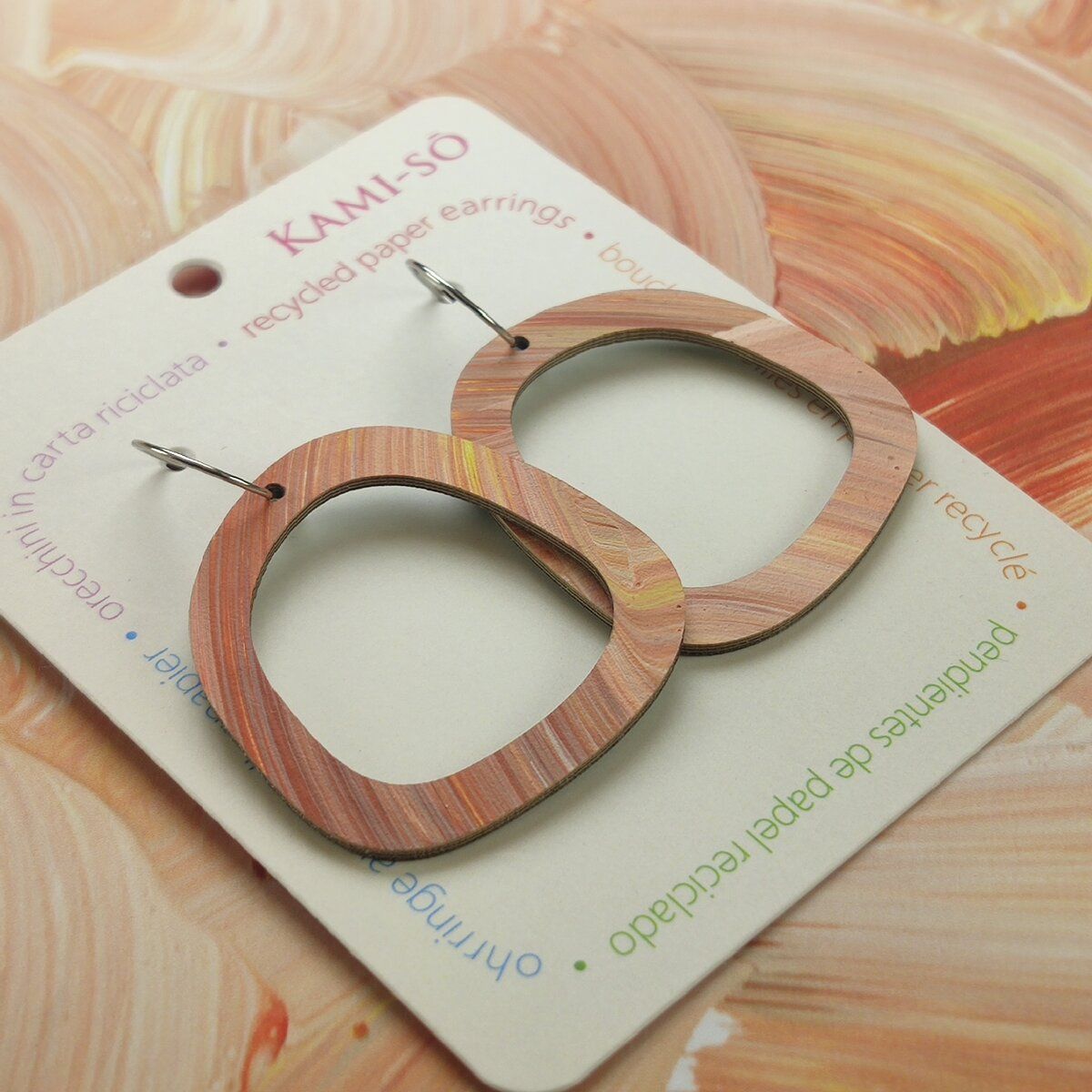 Square Recycled Paper Earrings - Light Brown