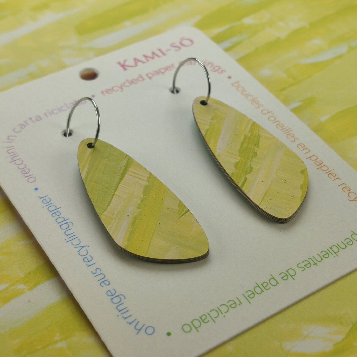 Oval Recycled Paper Earrings - Lime
