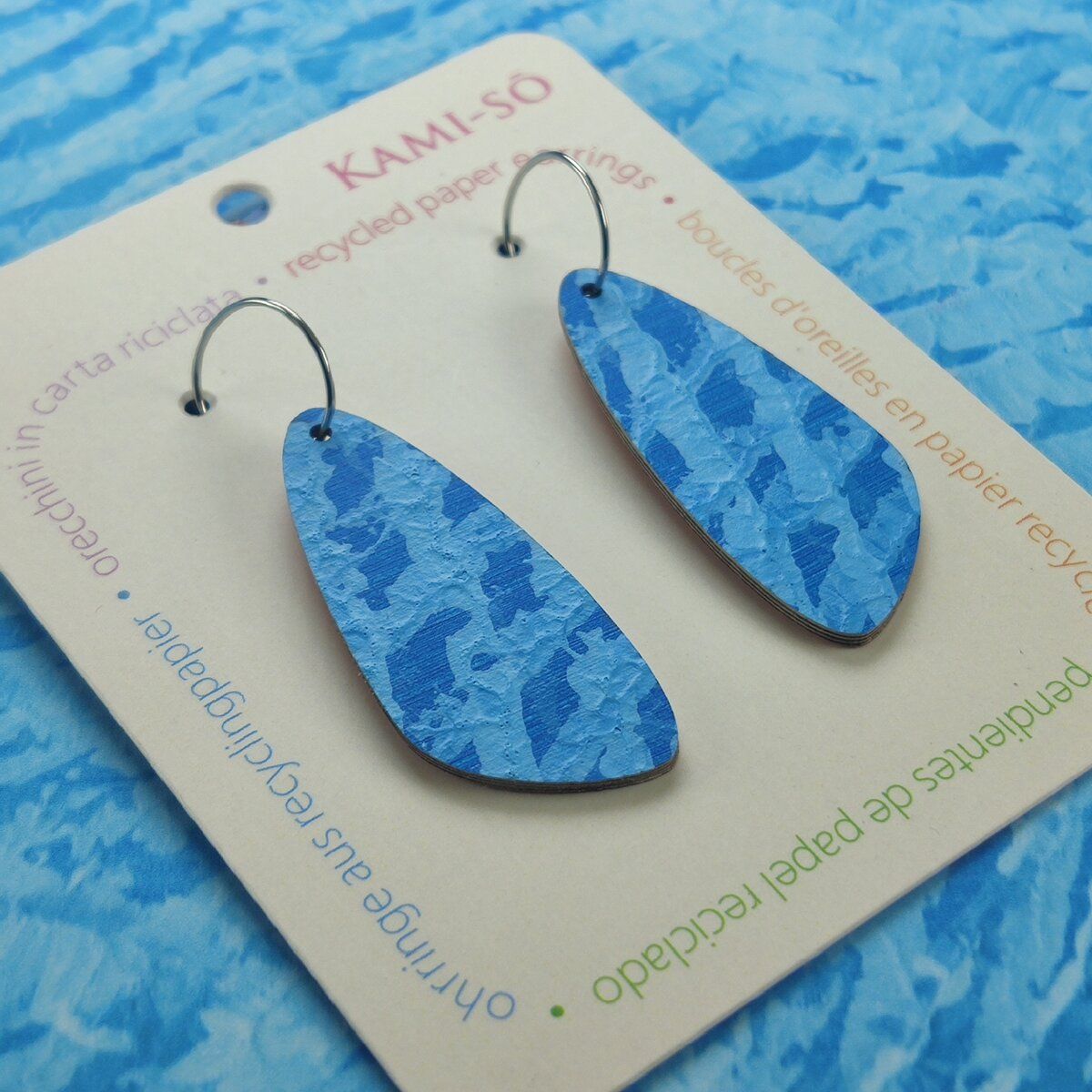 Oval Recycled Paper Earrings - Blue