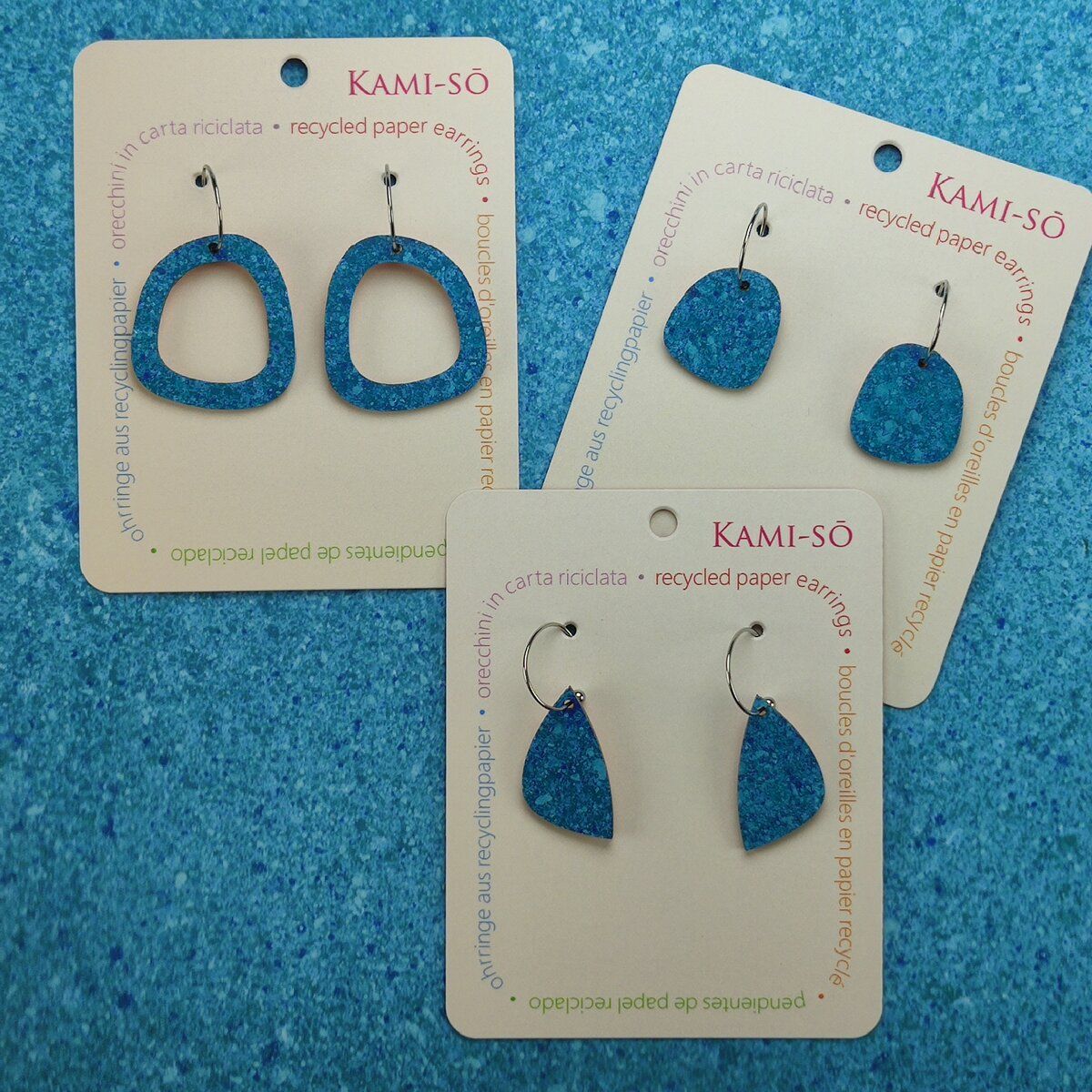 Mini Recycled Paper Earrings - Blue Speckle