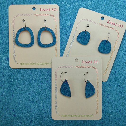 Mini Recycled Paper Earrings - Blue Speckle