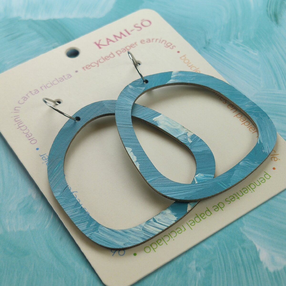 Square Recycled Paper Earrings - Light Blue