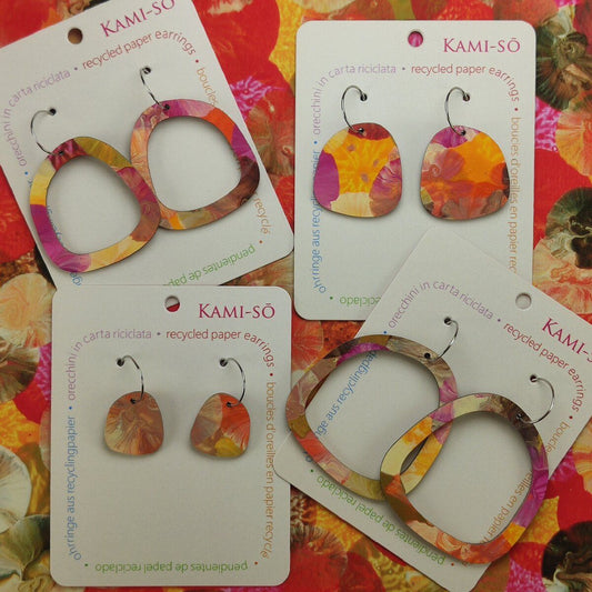 Square Recycled Paper Earrings - Fall Colors