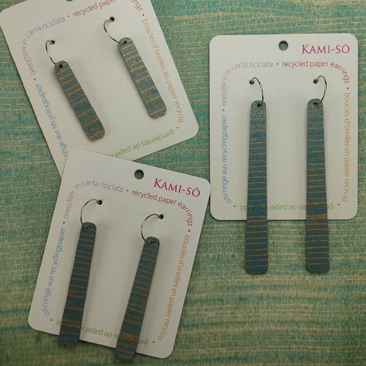 Paddle Recycled Paper Earrings - Blue & Gold Striipe