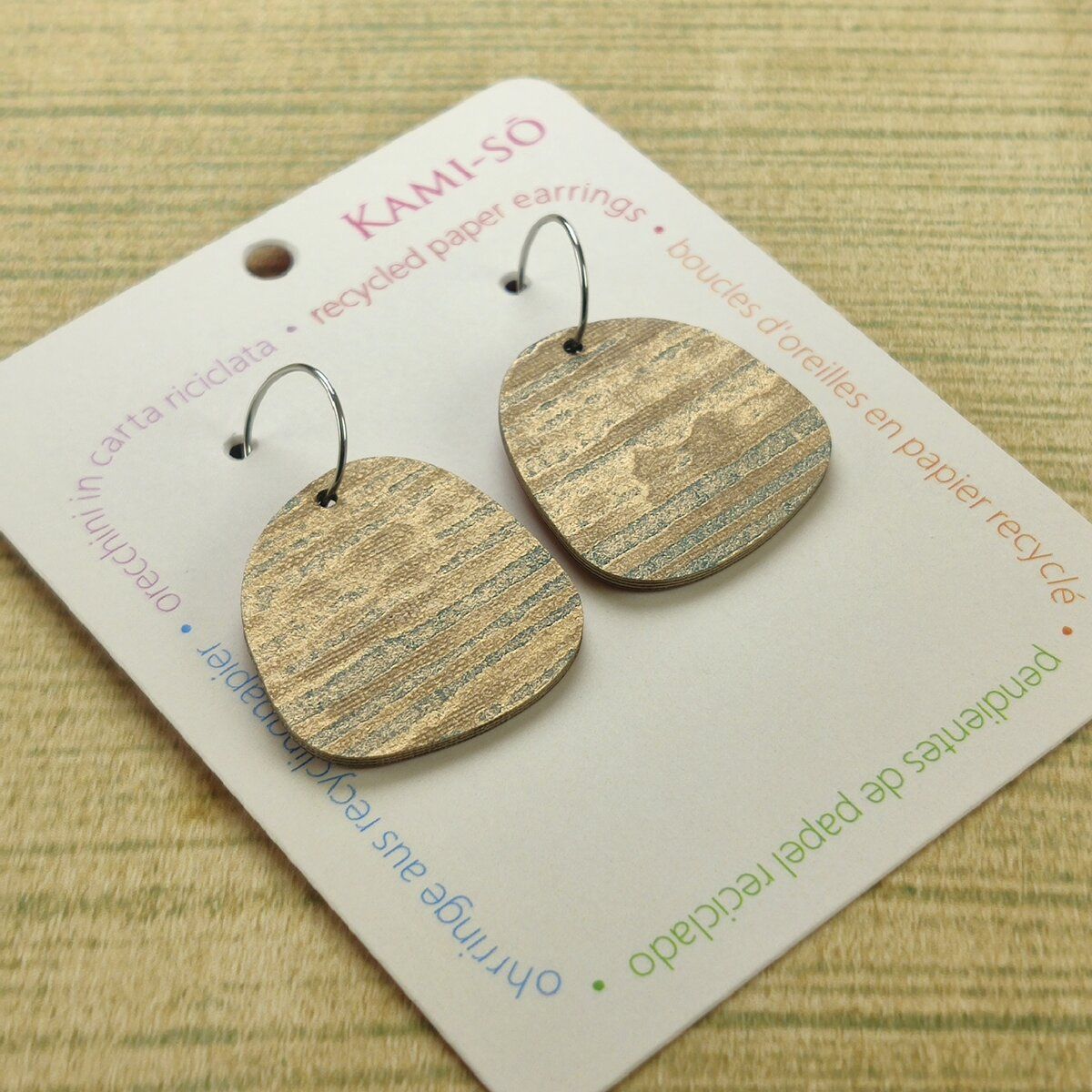 Square Recycled Paper Earrings - Gold & Blue