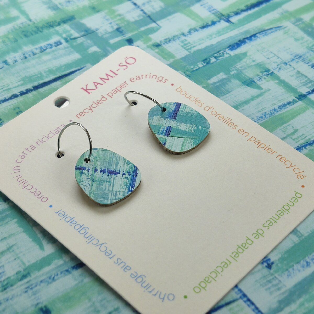 Square Recycled Paper Earrings - Blue & Green