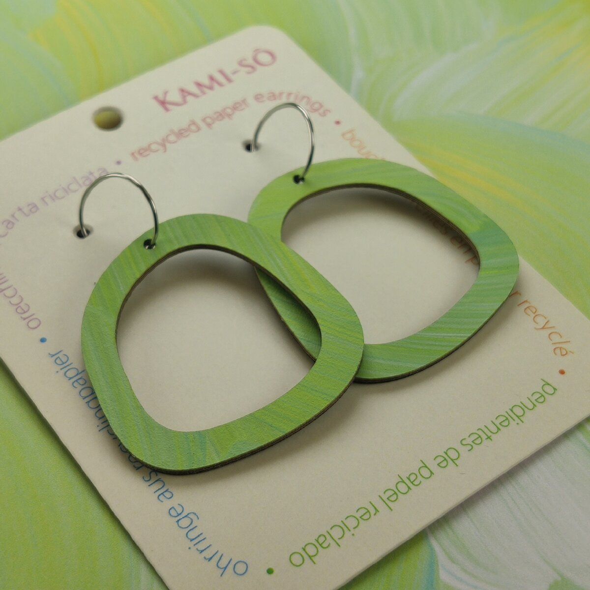 Square Recycled Paper Earrings - Light Green