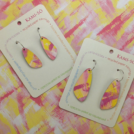 Oval Recycled Paper Earrings - Pink & Yellow