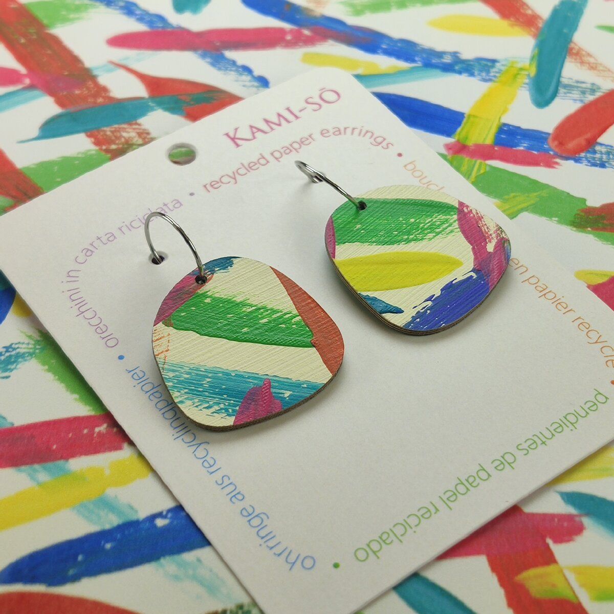 Square Recycled Paper Earrings - Multicolor