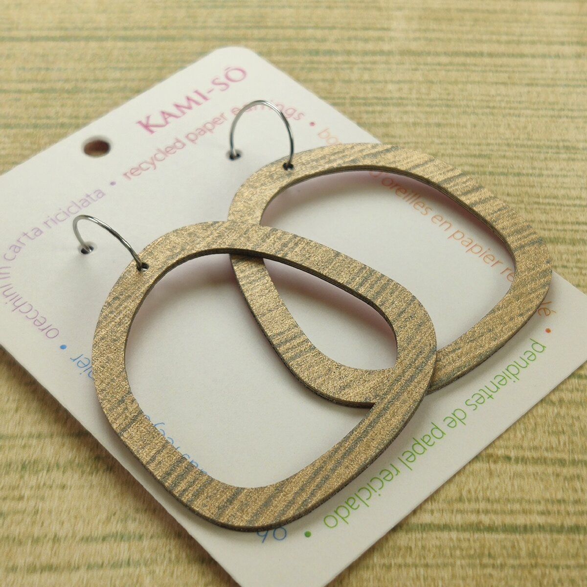 Square Recycled Paper Earrings - Gold & Blue