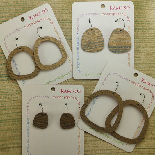 Square Recycled Paper Earrings - Gold & Blue