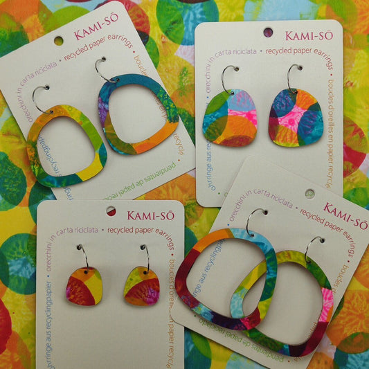 Square Recycled Paper Earrings - Bright Multicolor