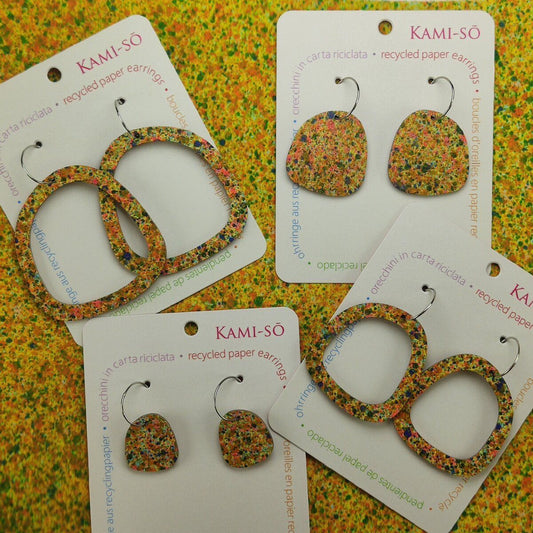 Square Recycled Paper Earrings - Mustard Speckle