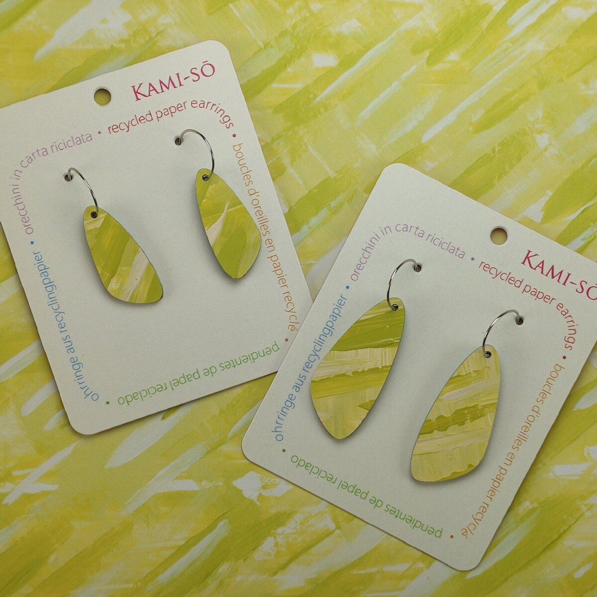 Oval Recycled Paper Earrings - Lime