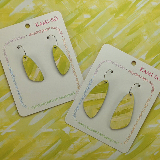 Oval Recycled Paper Earrings - Lime