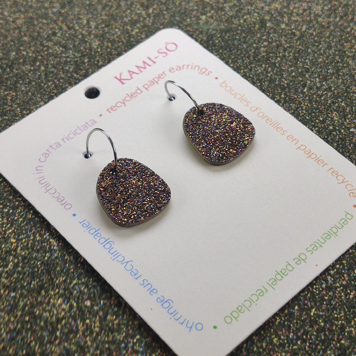 Mini Recycled Paper Earrings - Black Sparkle
