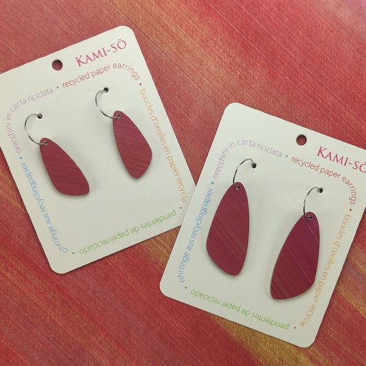 Oval Recycled Paper Earrings - Maroon & Gold