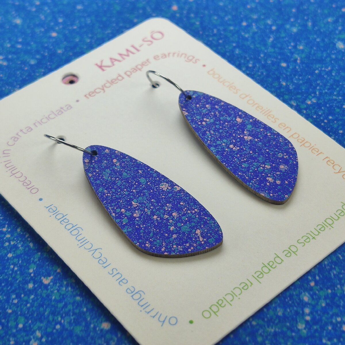 Oval Recycled Paper Earrings - Blue Speckle