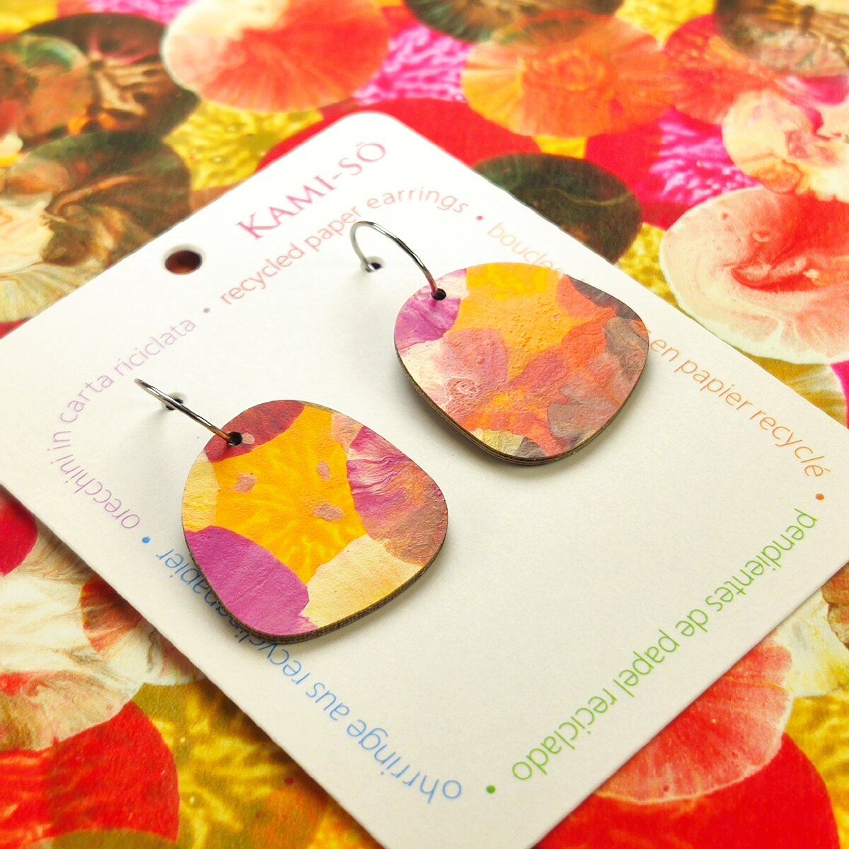 Square Recycled Paper Earrings - Fall Colors