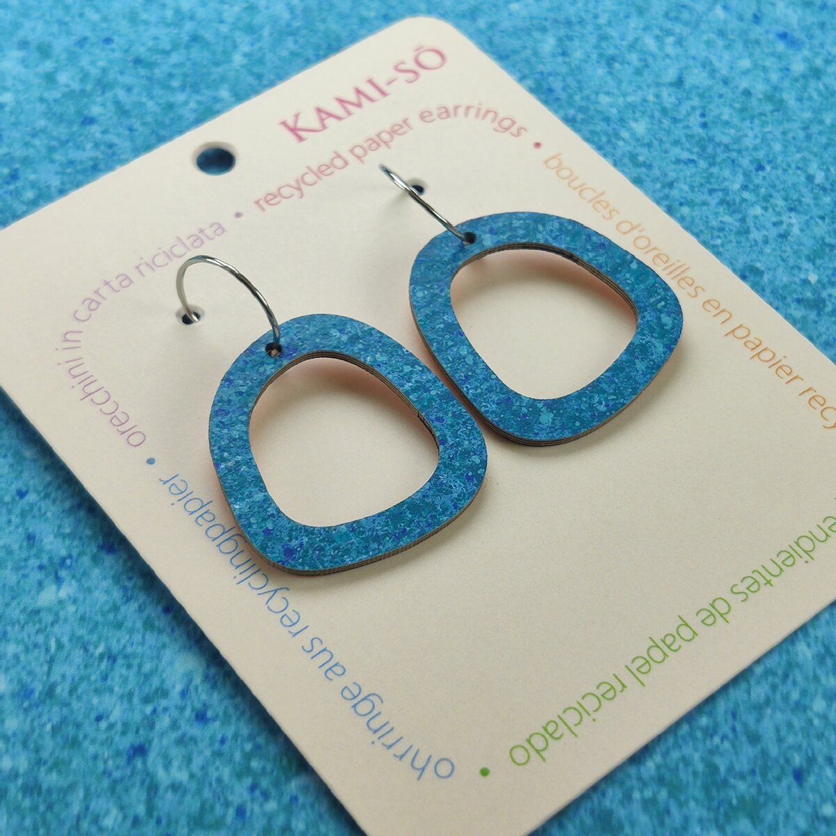 Mini Recycled Paper Earrings - Blue Speckle