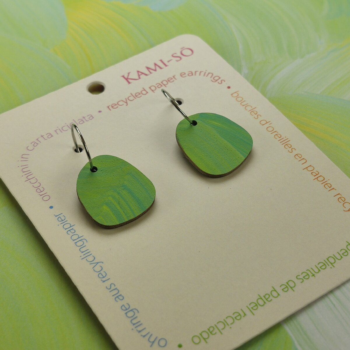 Square Recycled Paper Earrings - Light Green