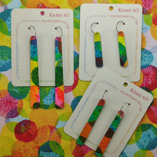 Paddle Recycled Paper Earrings - Bright Multicolor