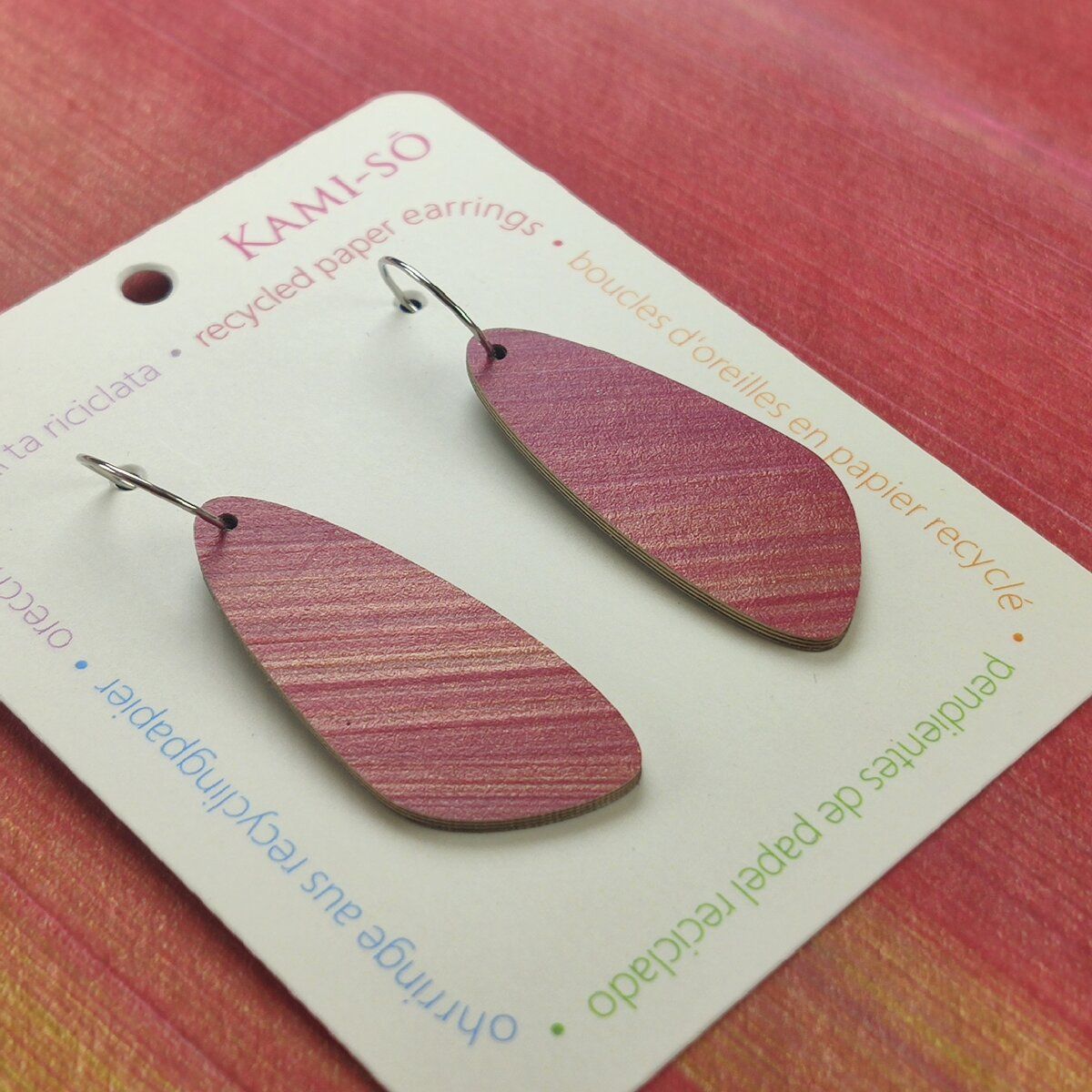 Oval Recycled Paper Earrings - Maroon & Gold