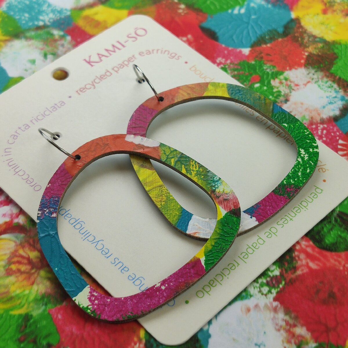 Square Recycled Paper Earrings - Multicolor