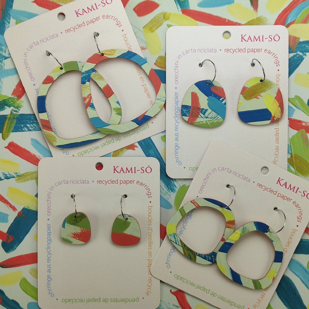 Square Recycled Paper Earrings - Mint, Yellow, Blue & Red