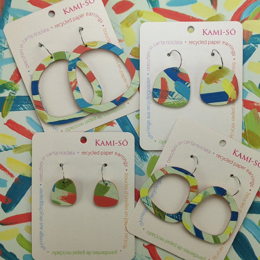 Square Recycled Paper Earrings - Mint, Yellow, Blue & Red
