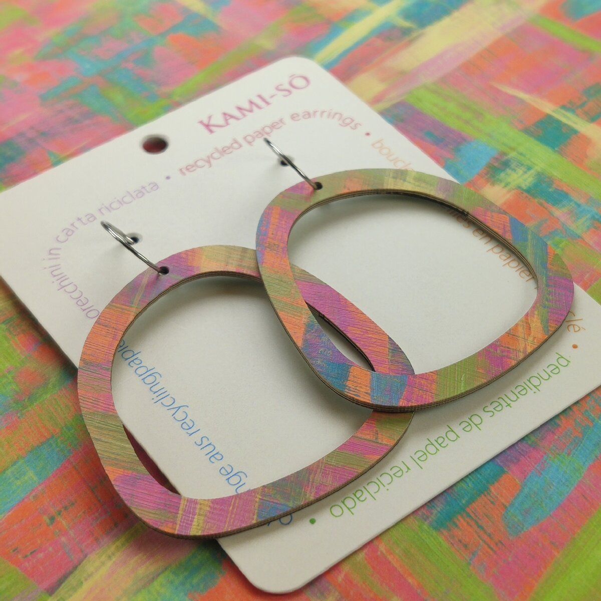 Square Recycled Paper Earrings - Multicolor