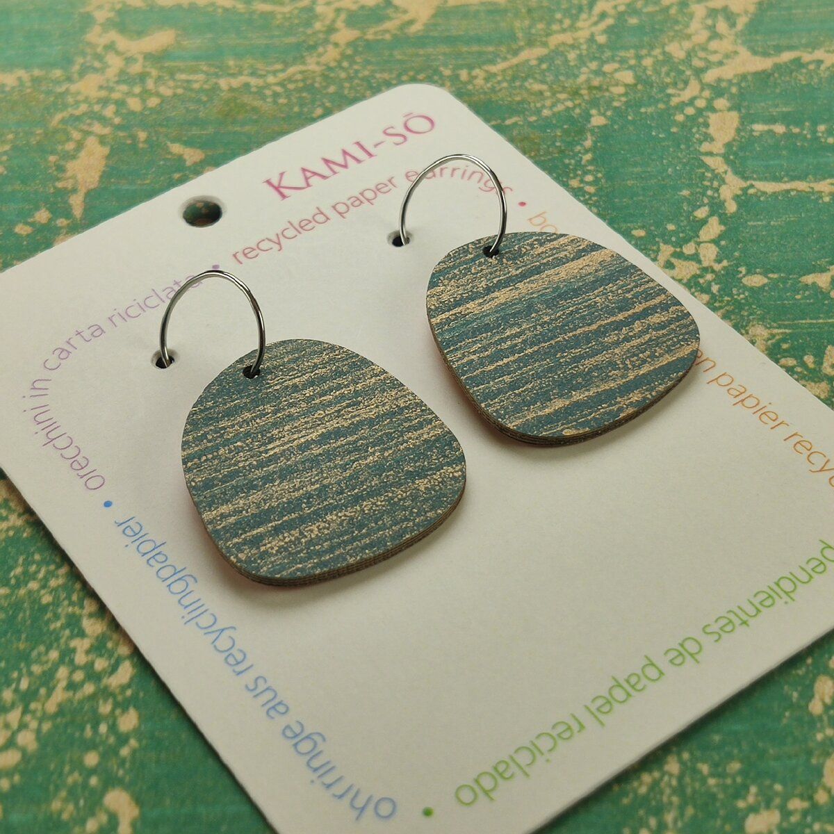 Square Recycled Paper Earrings - Blue & Gold