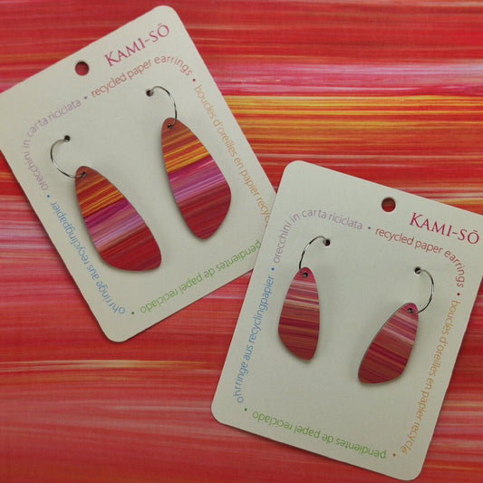 Oval Recycled Paper Earrings - Pink Stripe