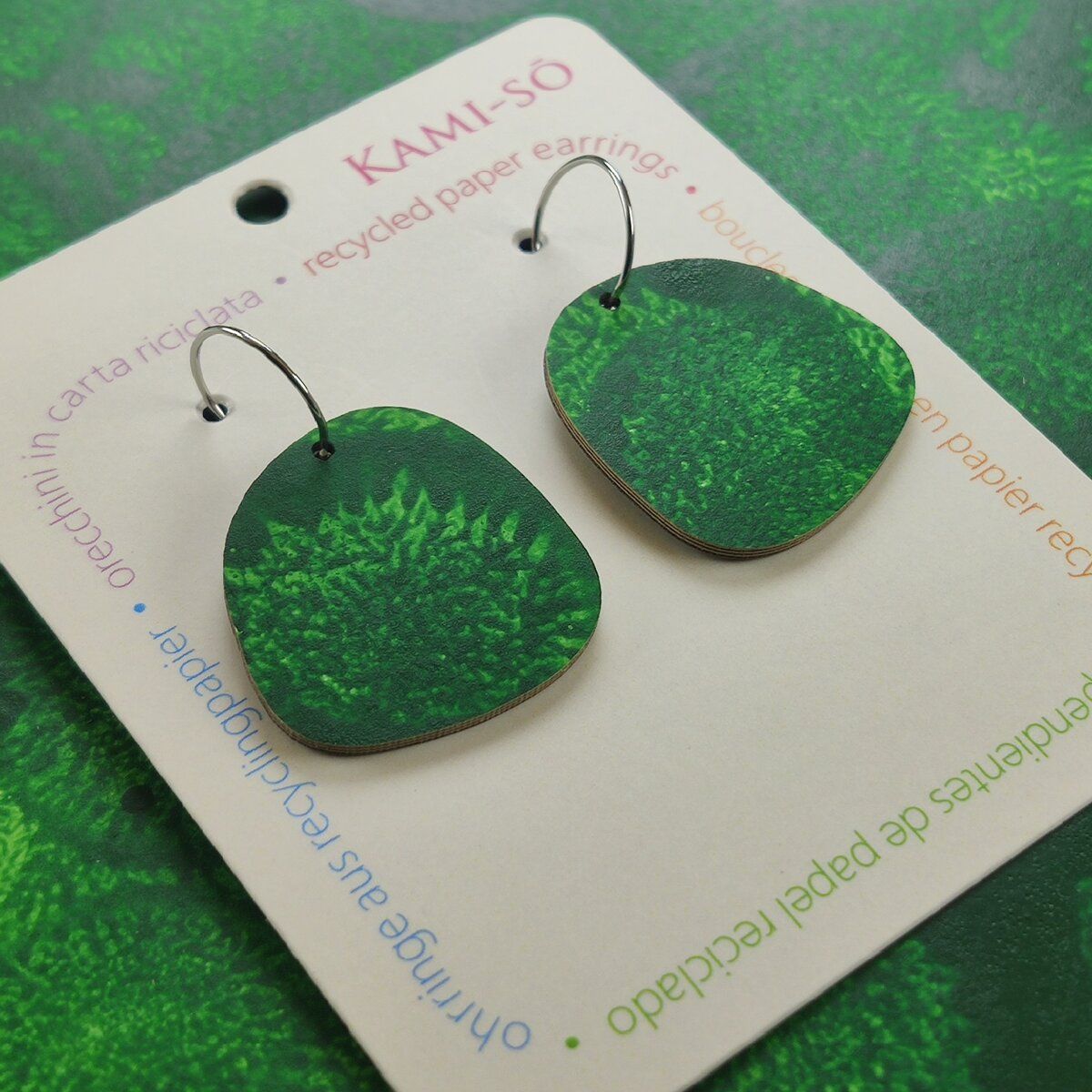 Square Recycled Paper Earrings - Green