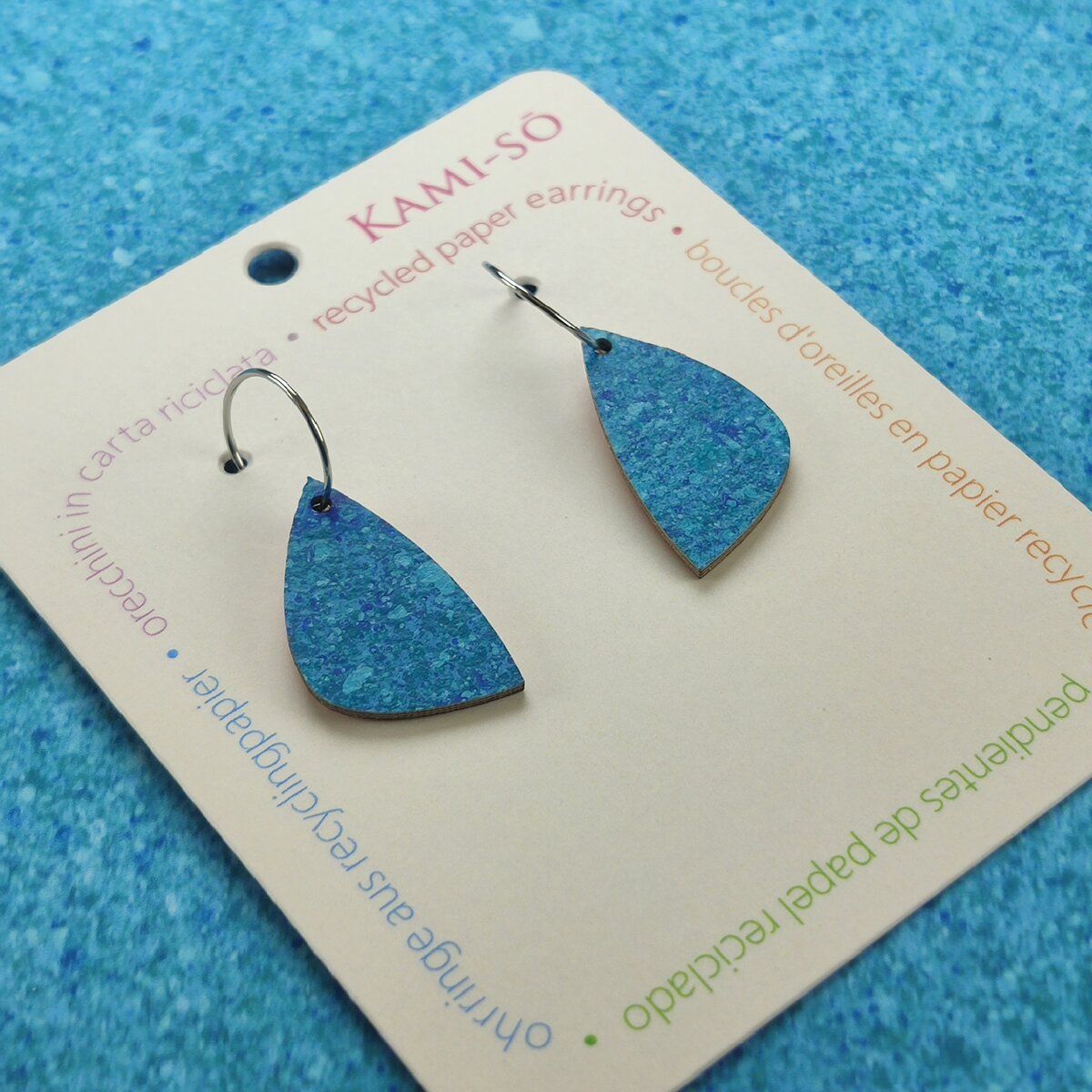 Mini Recycled Paper Earrings - Blue Speckle