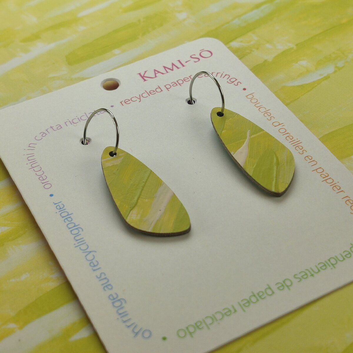 Oval Recycled Paper Earrings - Lime