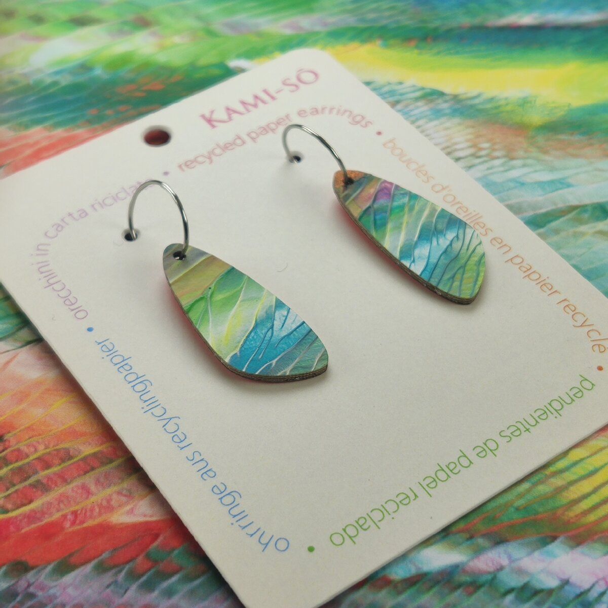 Oval Recycled Paper Earrings - Multicolor