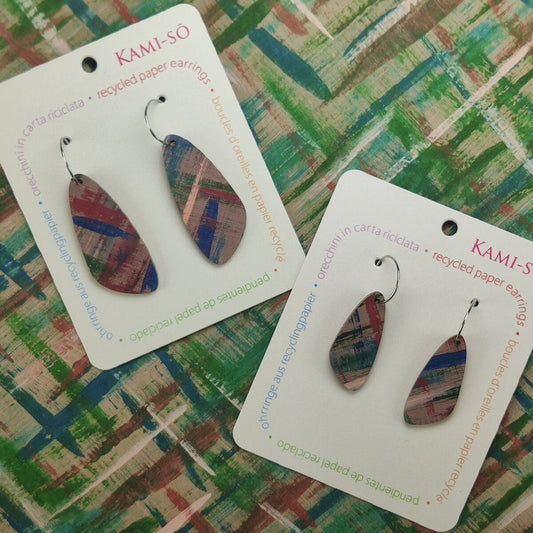 Oval Recycled Paper Earrings - Brown, Blue & Green
