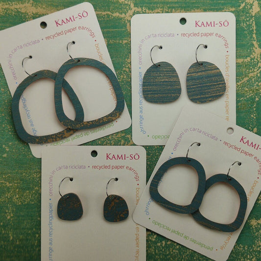 Square Recycled Paper Earrings - Blue & Gold