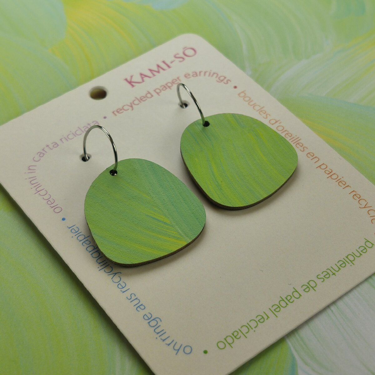Square Recycled Paper Earrings - Light Green