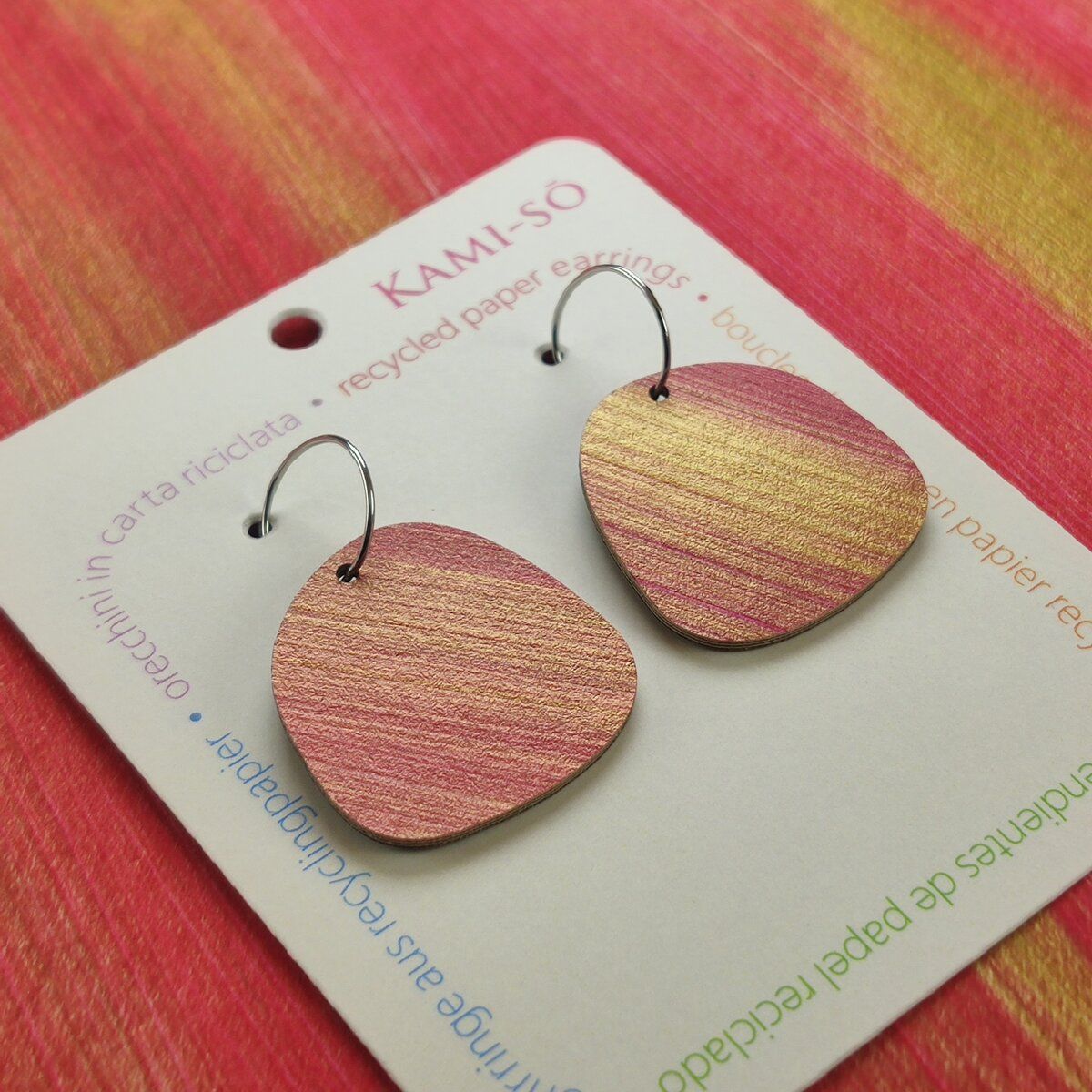 Square Recycled Paper Earrings - Magenta & Gold