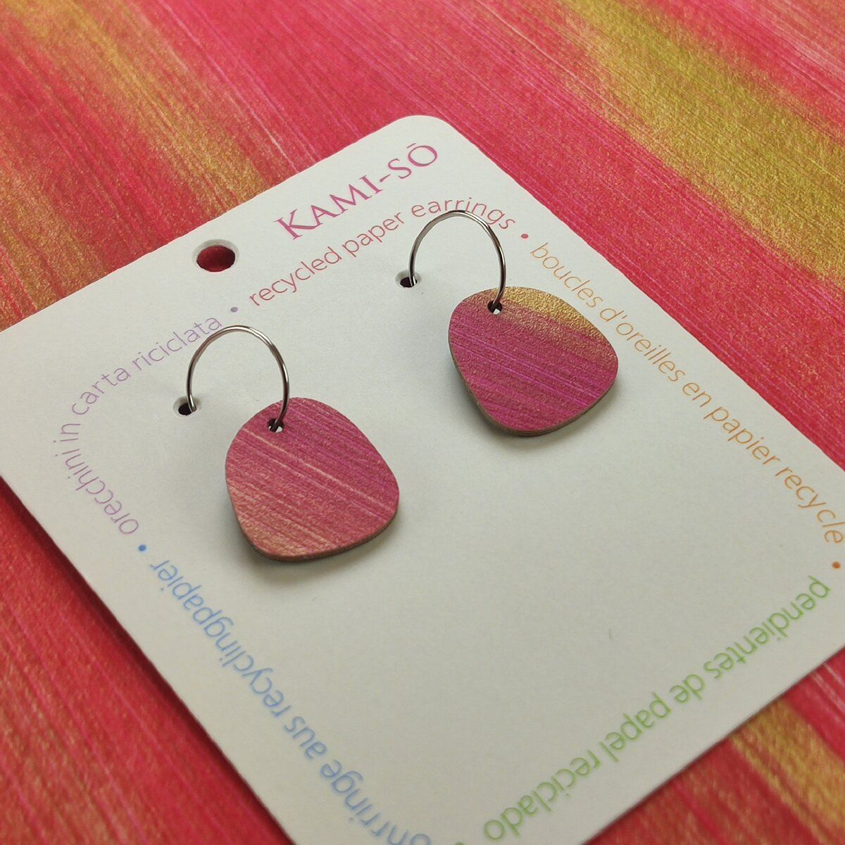 Square Recycled Paper Earrings - Magenta & Gold