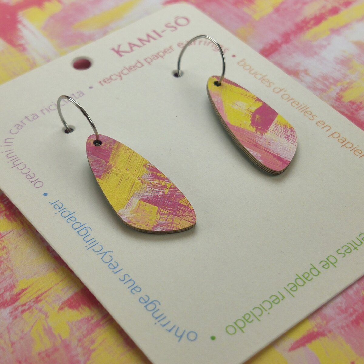Oval Recycled Paper Earrings - Pink & Yellow
