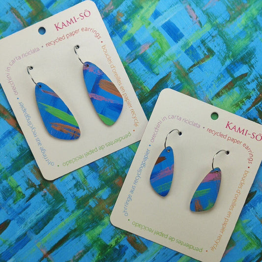 Oval Recycled Paper Earrings - Blue