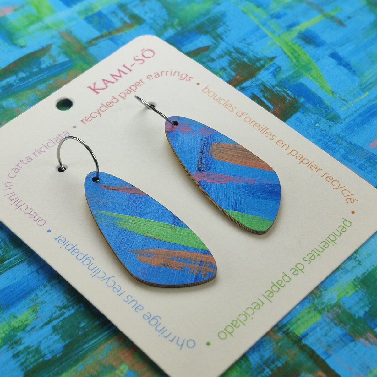 Oval Recycled Paper Earrings - Blue