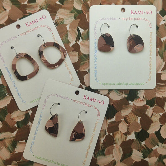 Mini Recycled Paper Earrings - Brown