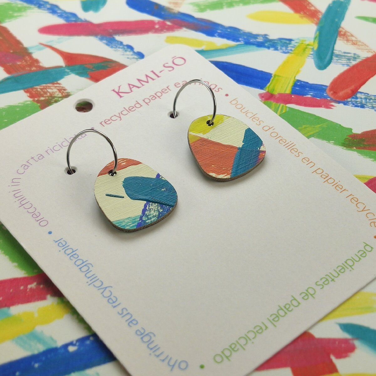 Square Recycled Paper Earrings - Multicolor