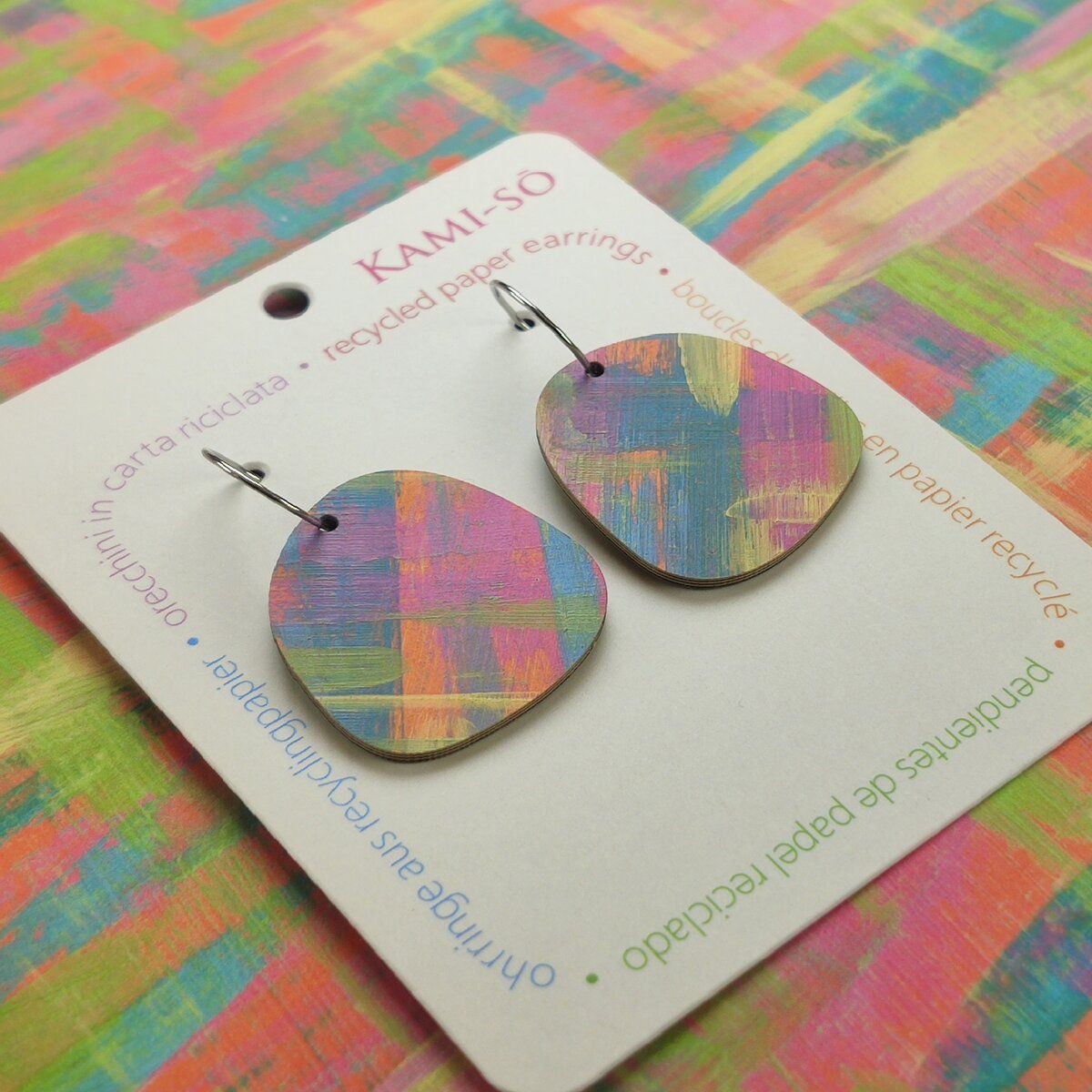 Square Recycled Paper Earrings - Multicolor