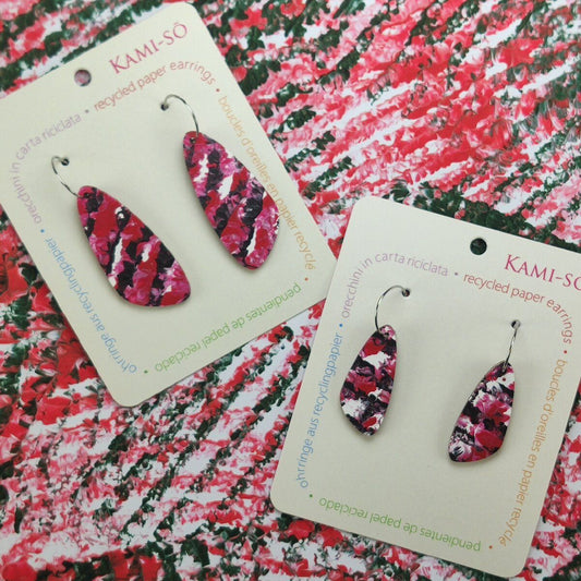 Oval Recycled Paper Earrings - Red, Black & White